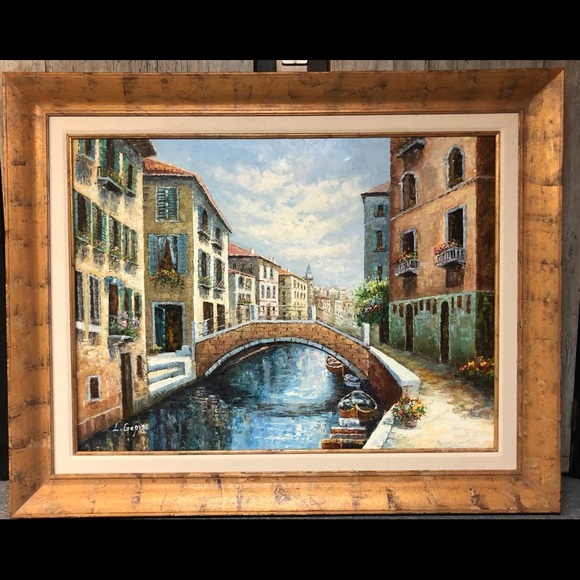 Oil painting with gold frame.